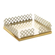 Porta Guardanapos 17cm largura por 5,5cm altura De Madeira Com Aço Inox Teca Champanhe